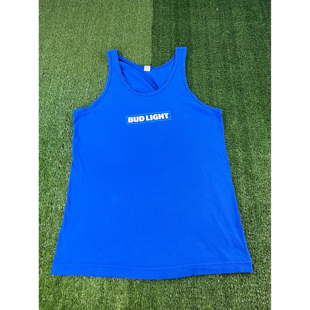 Bud Light Tultex Royal Blue Patriotic Beer Can Graphic Tank Top Mens Large LG